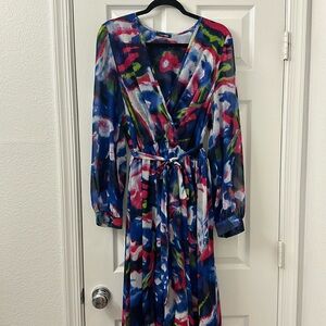 Abstract Colorful Balloon sleeve Maxi dress